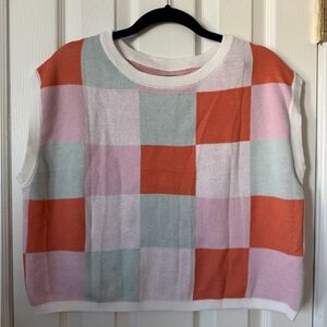 Colorblock Check Knit Top in Coral, Mint & Pink